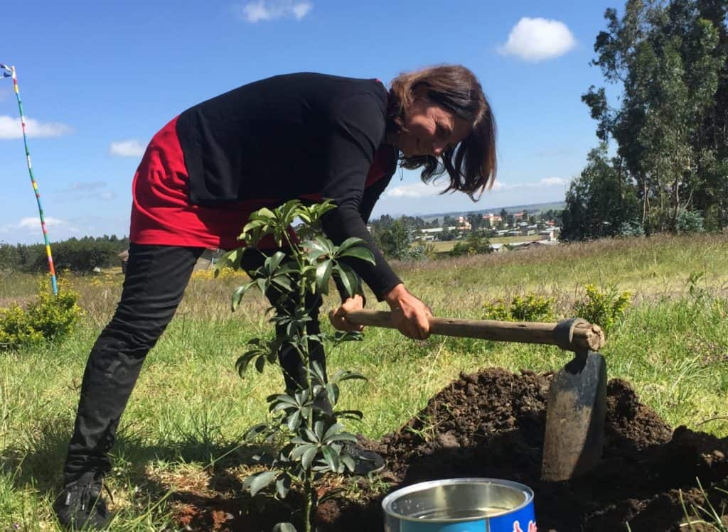 Kerstin Hack pflanzt einen Baum in Äthiopien